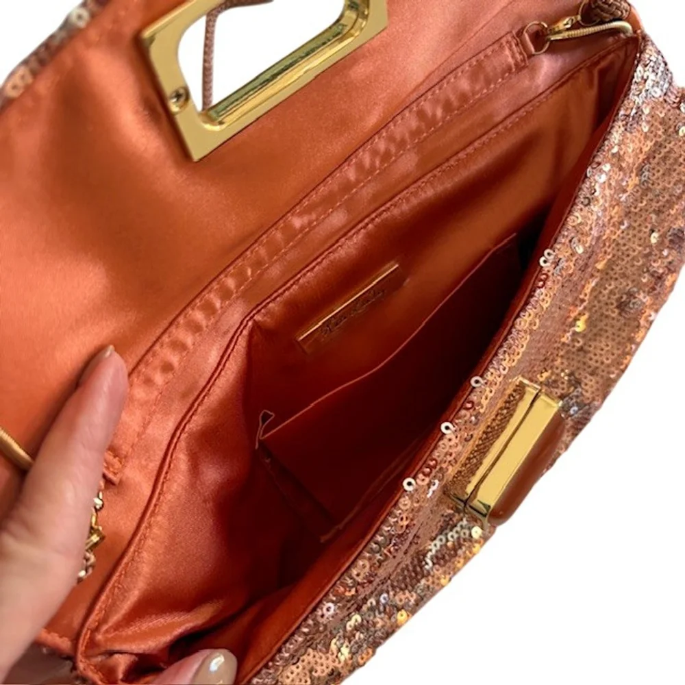 KATE LANDRY Women’s Rose Gold Sequin Sparkling Evening Clutch